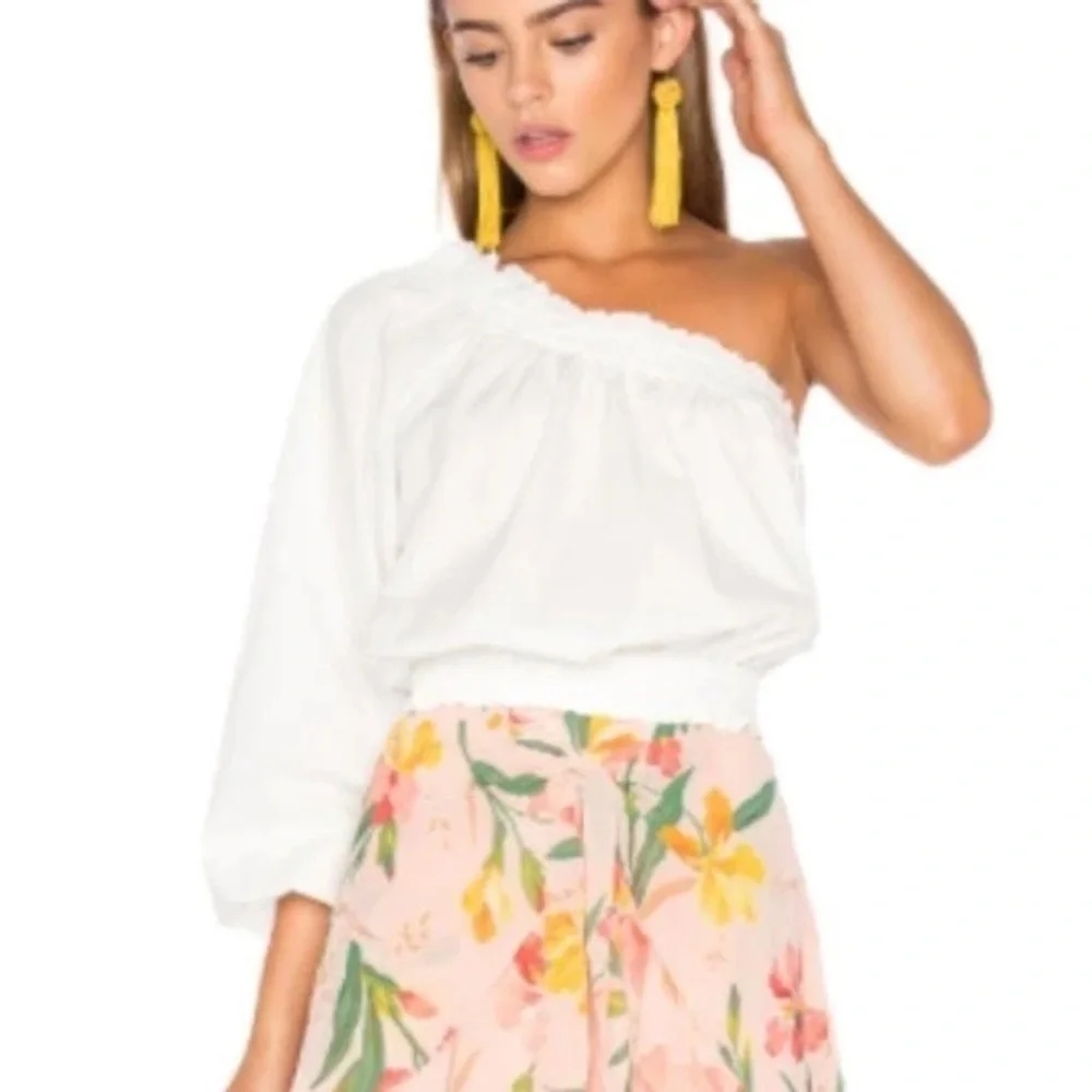 Free People Anabelle Asymmetrical Top One Shoulder White Cotton Womens Small